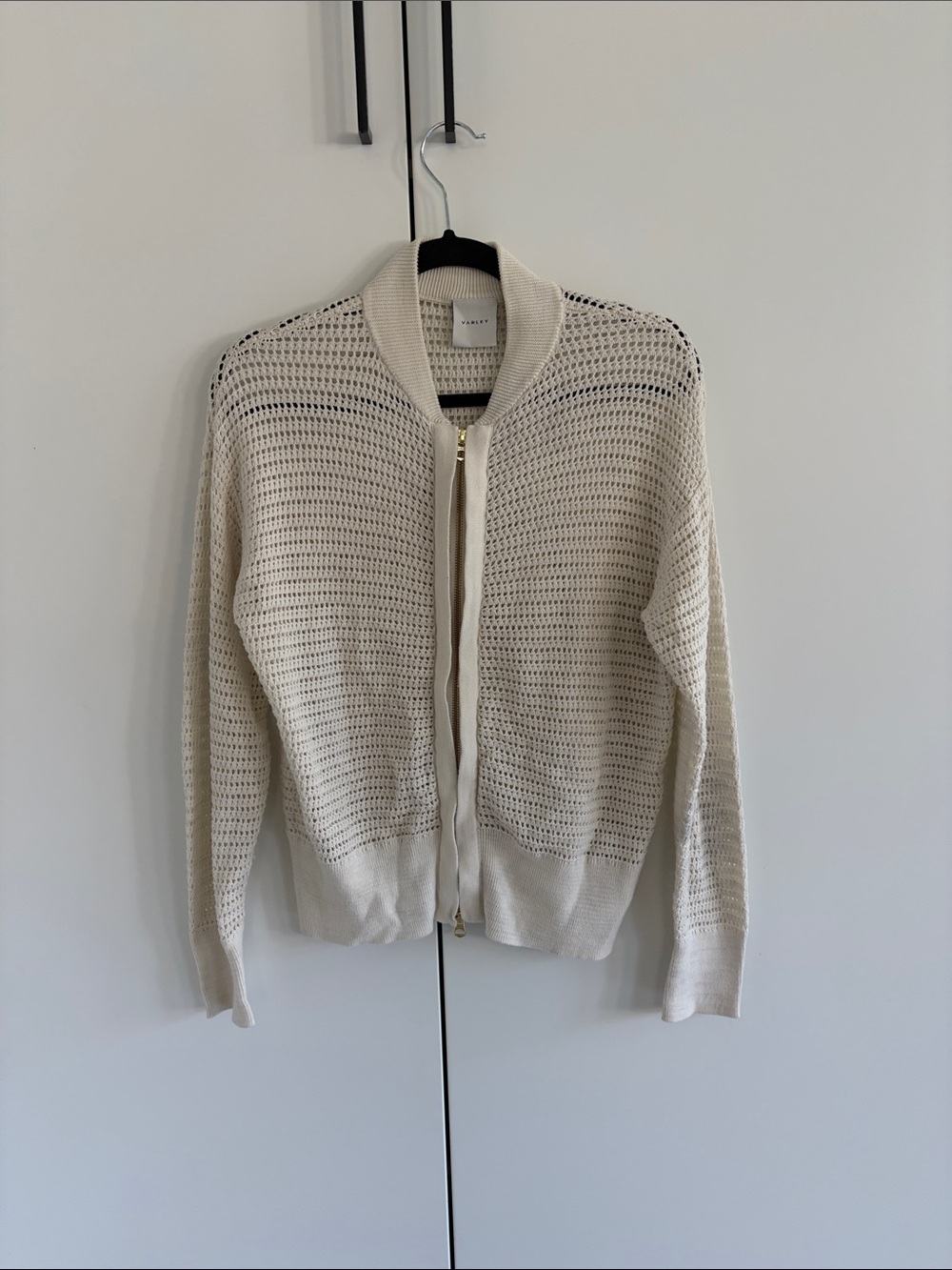 Varley Open Knit Zip-Up Cardigan Sweater - Cream